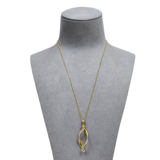 Pre-Owned 9ct Gold 2 Tone Frosted Twist Pendant & Chain