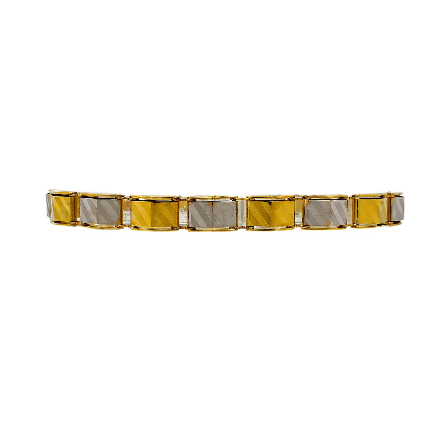 Pre-Owned 9ct Gold 2 Tone Matte & Polish Link Bracelet