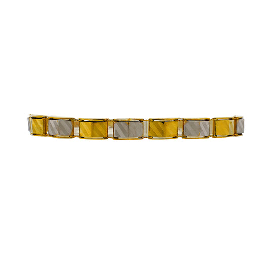 Pre-Owned 9ct Gold 2 Tone Matte & Polish Link Bracelet
