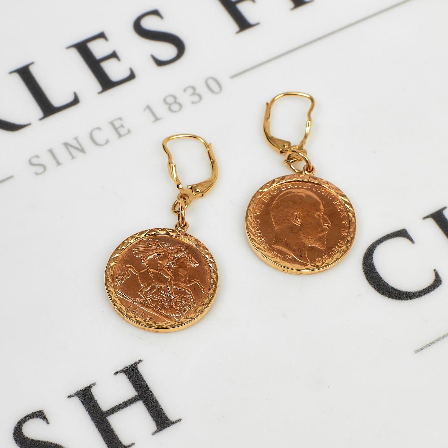 Pre-Owned 9ct Gold Half Sovereign in 9ct Gold Mount Earrings