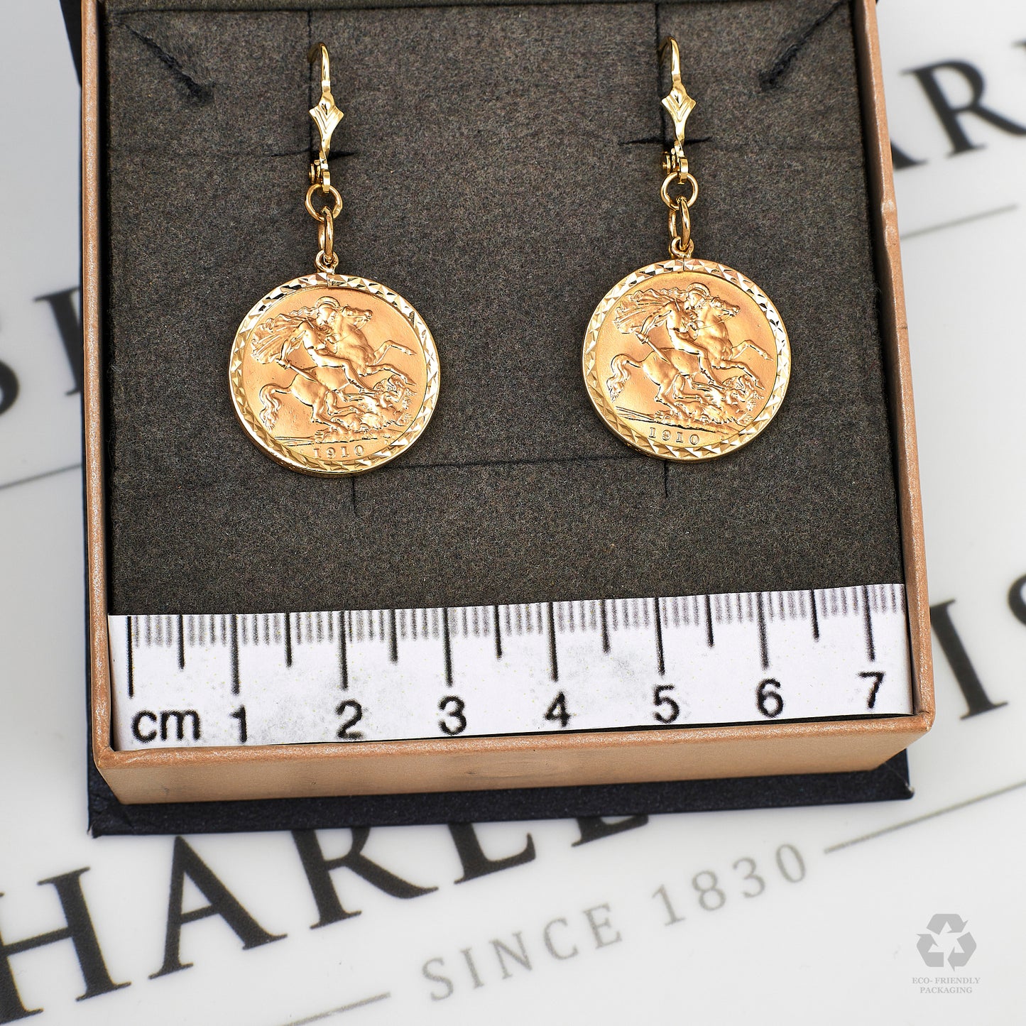 Pre-Owned 9ct Gold Half Sovereign in 9ct Gold Mount Earrings