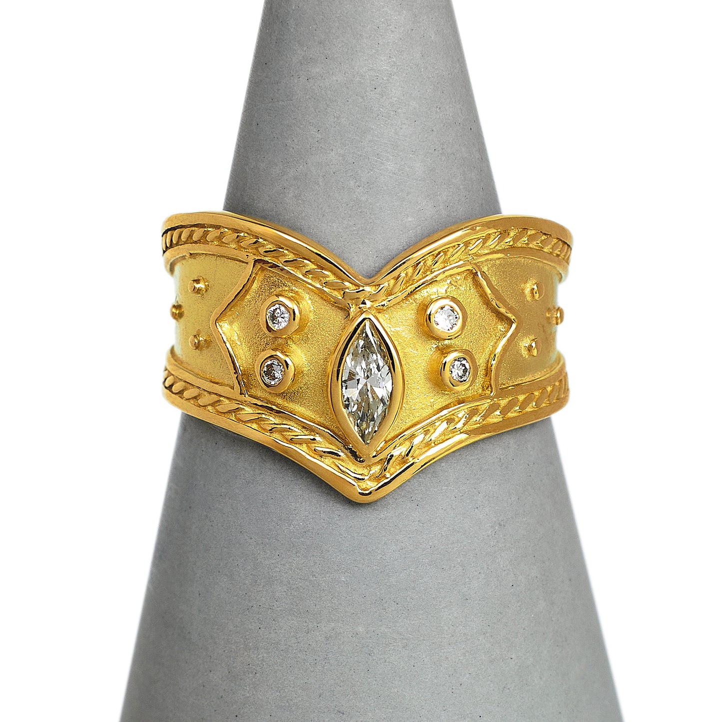 Pre-Owned 18ct Gold Marquise Diamond Wishbone Band Ring