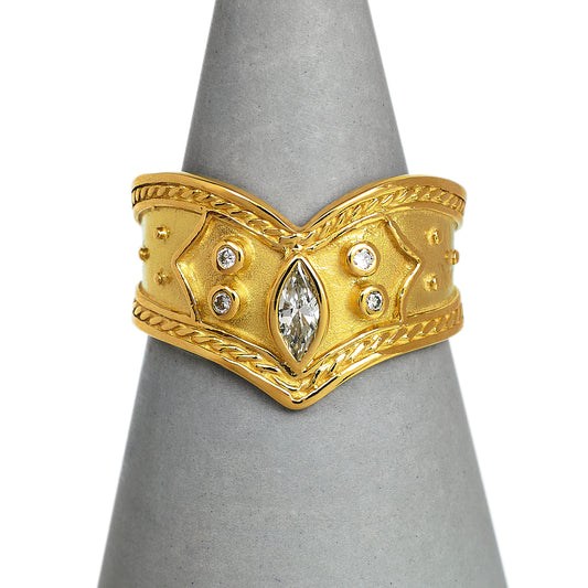 Pre-Owned 18ct Gold Marquise Diamond Wishbone Band Ring