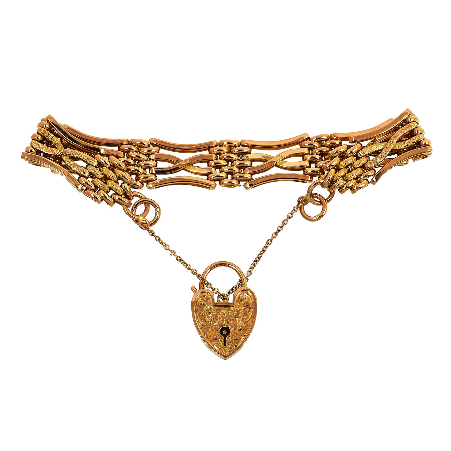 Pre-Owned 9ct Gold 4 Bar Gate Bracelet & Heart Padlock