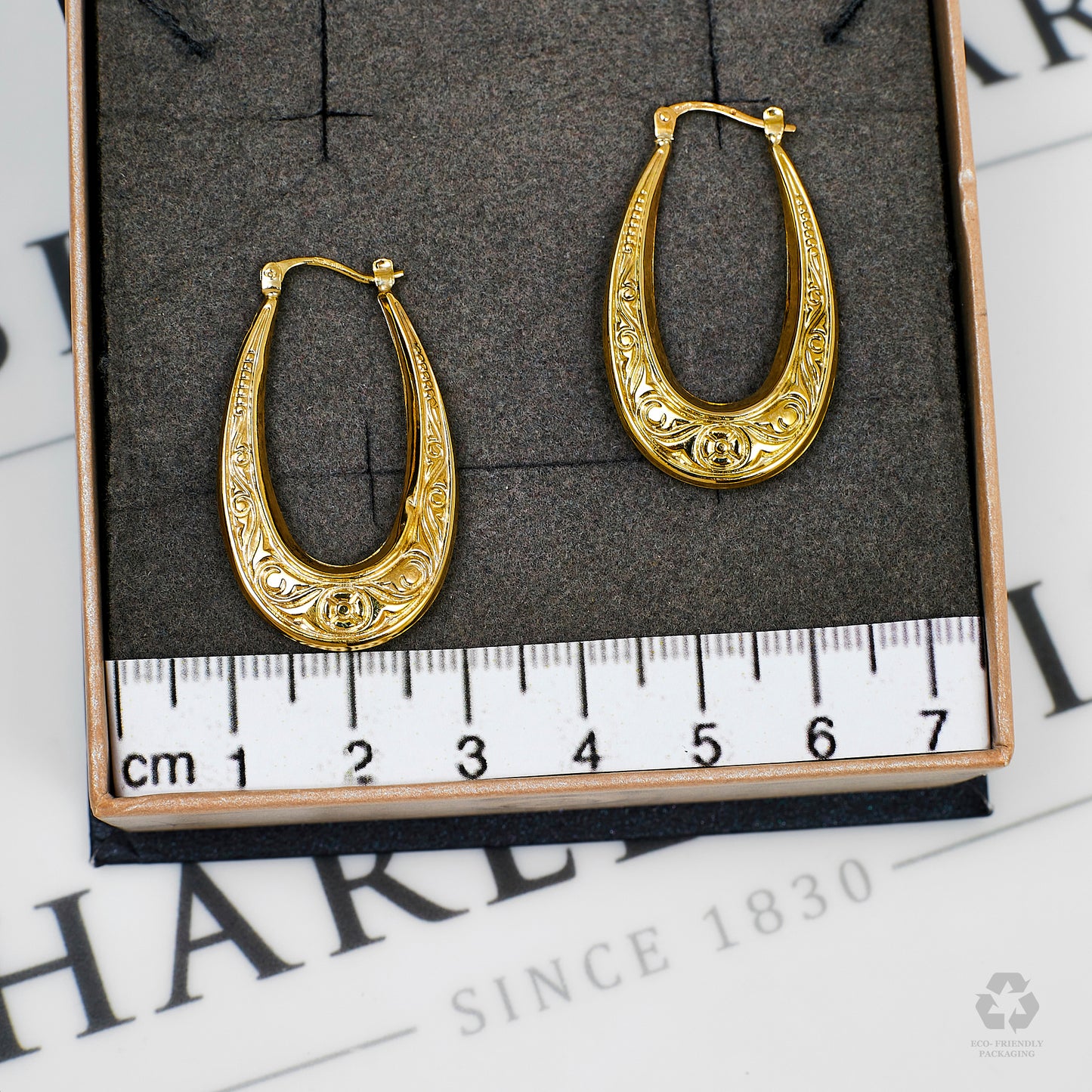 Pre-Owned 9ct Gold Horseshoe Shape Patterned Creole Earrings