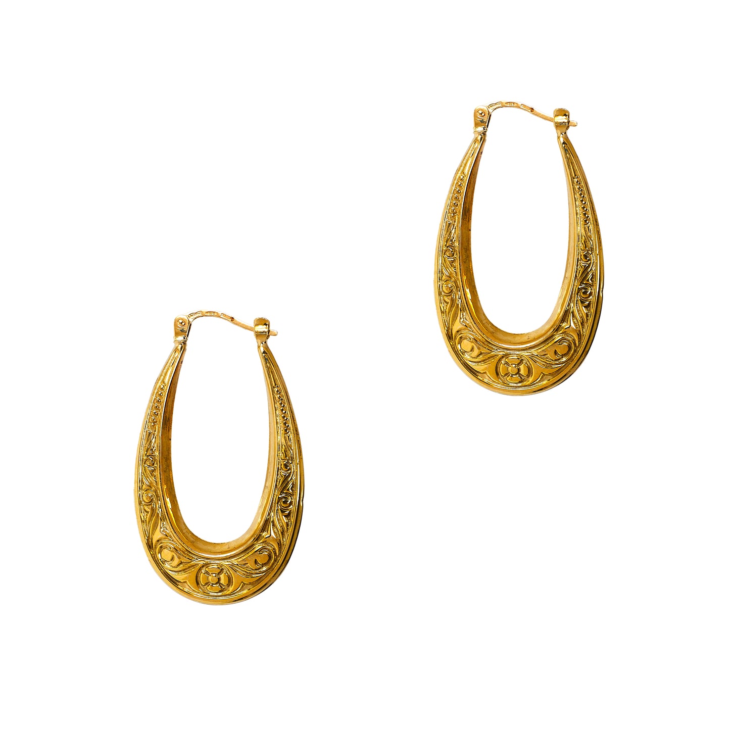 Pre-Owned 9ct Gold Horseshoe Shape Patterned Creole Earrings