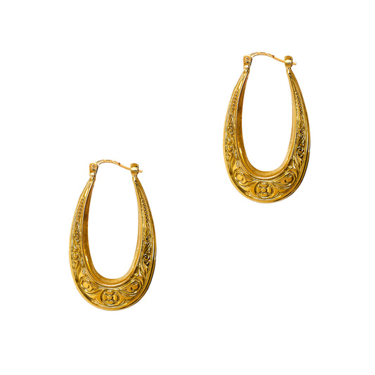 Pre-Owned 9ct Gold Horseshoe Shape Patterned Creole Earrings