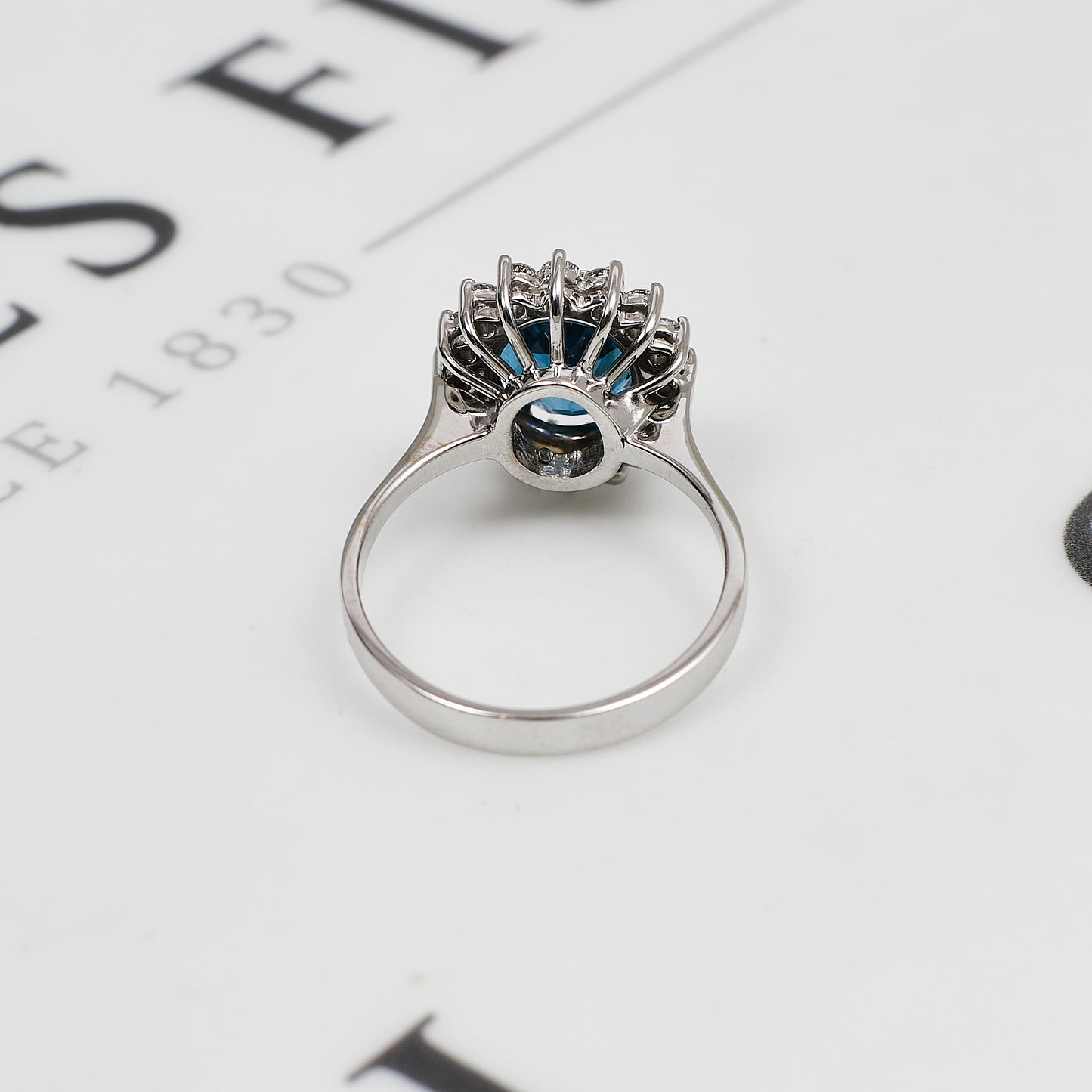 Pre-Owned 18ct White Gold Blue Topaz & Diamond Cluster Ring