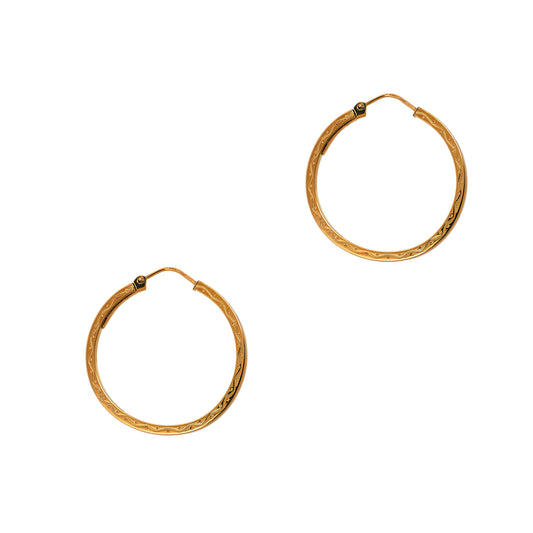 Pre-Owned 9ct Gold Patterned Sleeper Hoop Earrings