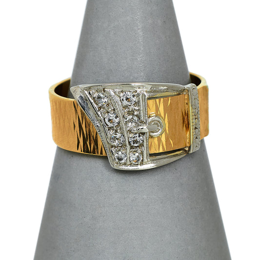 Pre-Owned 9ct Gold & CZ Buckle Ring Size R