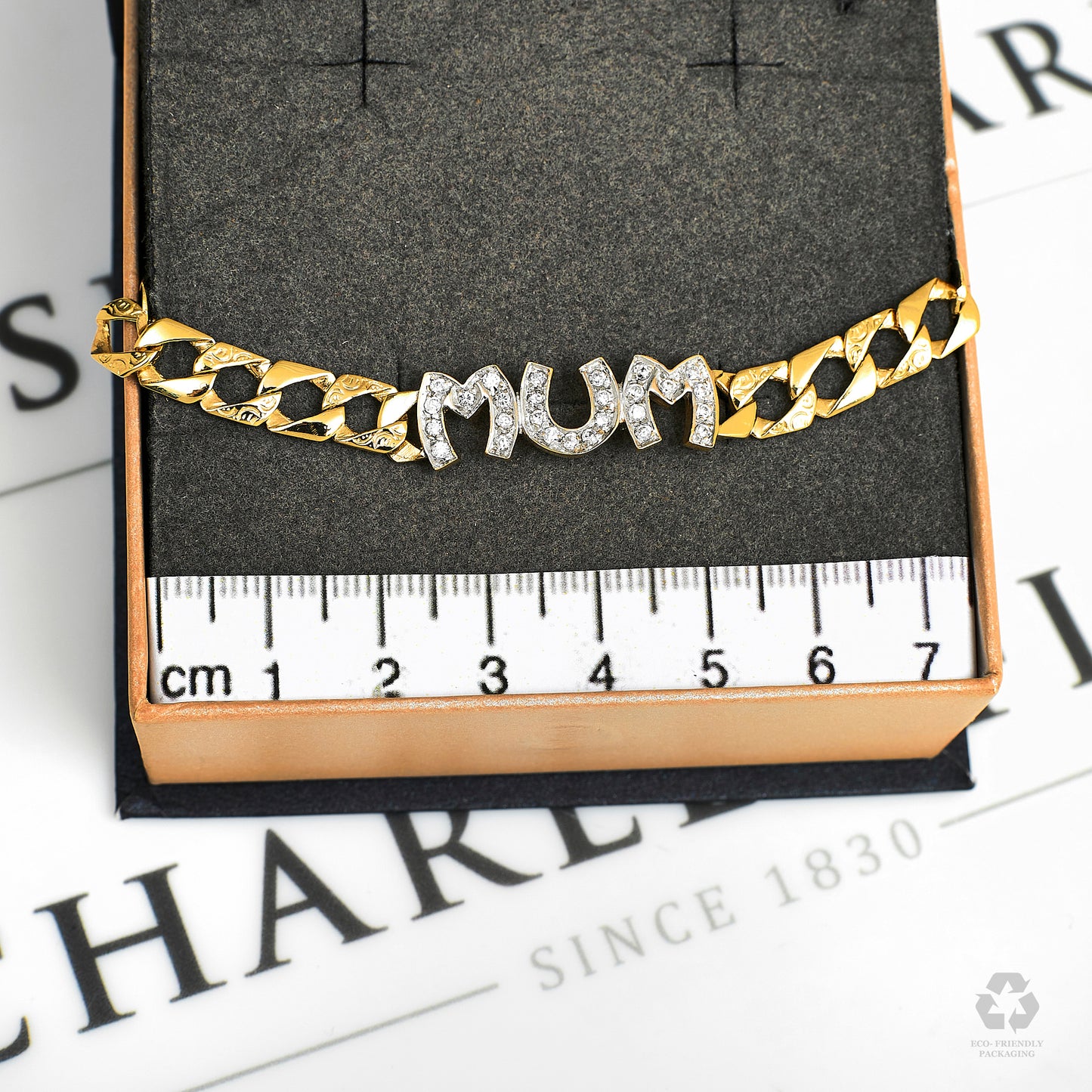 Pre-Owned 9ct Gold CZ MUM Curb Bracelet