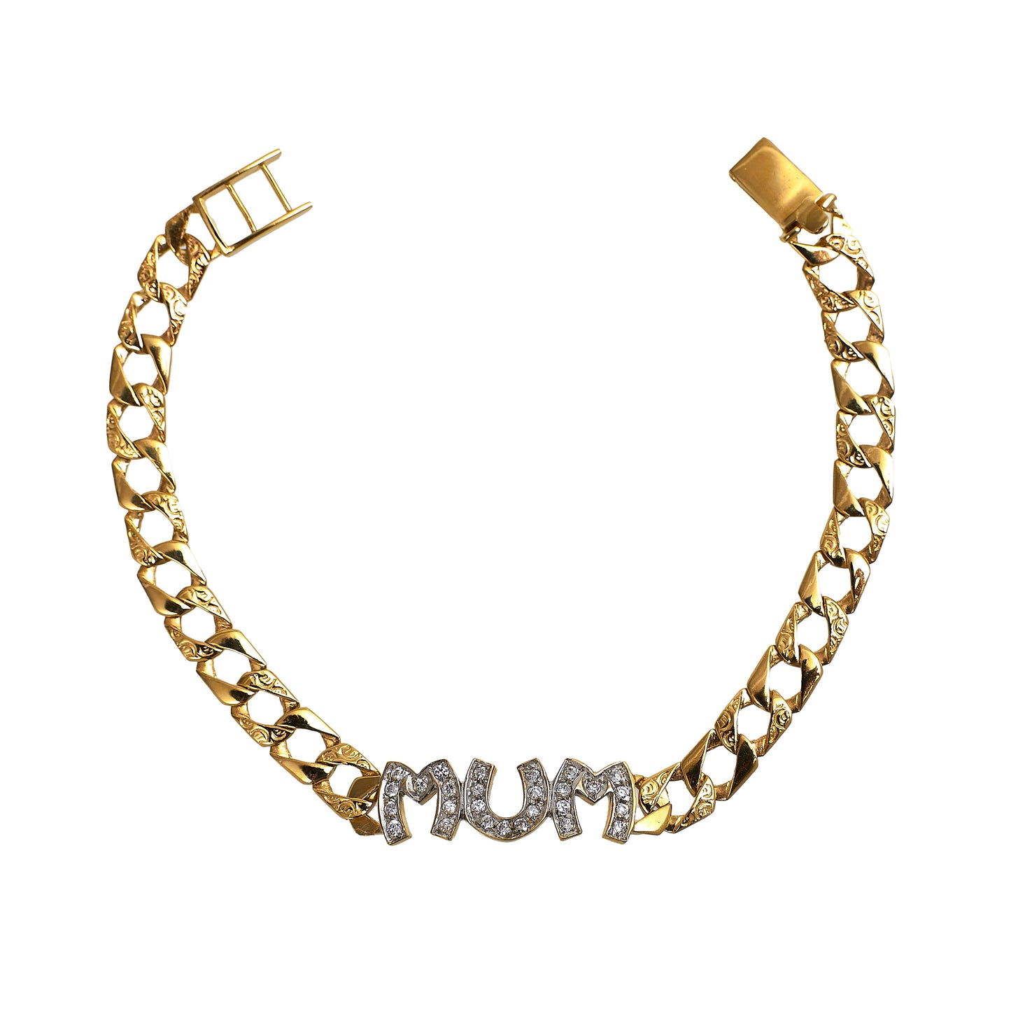 Pre-Owned 9ct Gold CZ MUM Curb Bracelet