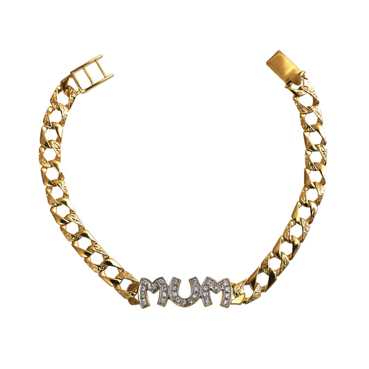Pre-Owned 9ct Gold CZ MUM Curb Bracelet