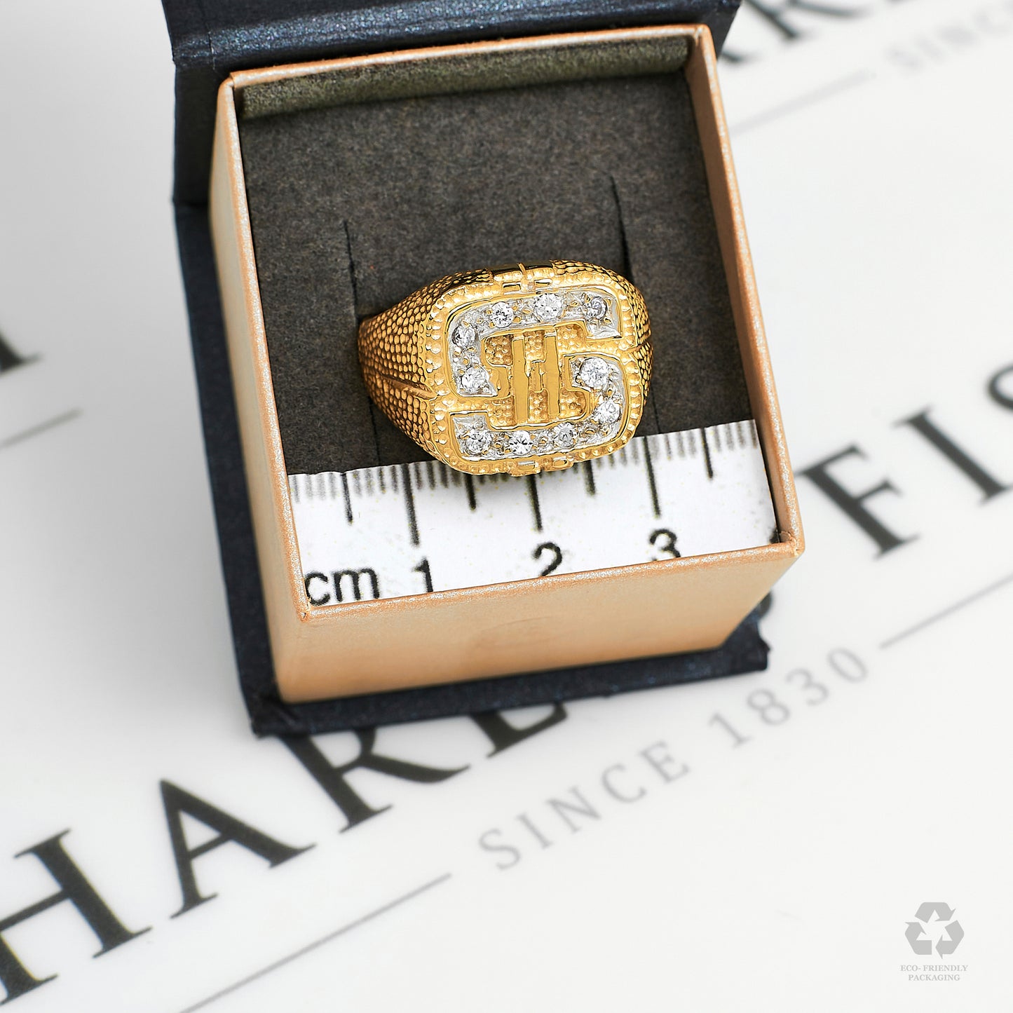 Pre-Owned 9ct Gold CZ Dollar Symbol Ring Size V.5