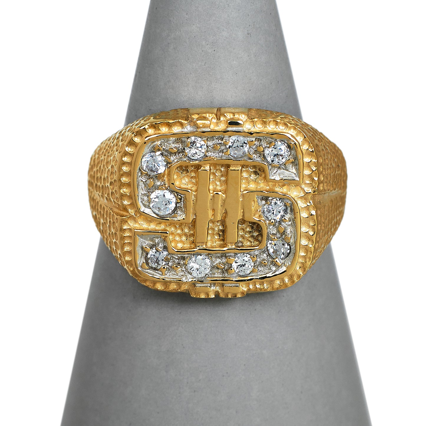 Pre-Owned 9ct Gold CZ Dollar Symbol Ring Size V.5