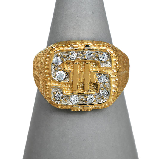 Pre-Owned 9ct Gold CZ Dollar Symbol Ring Size V.5