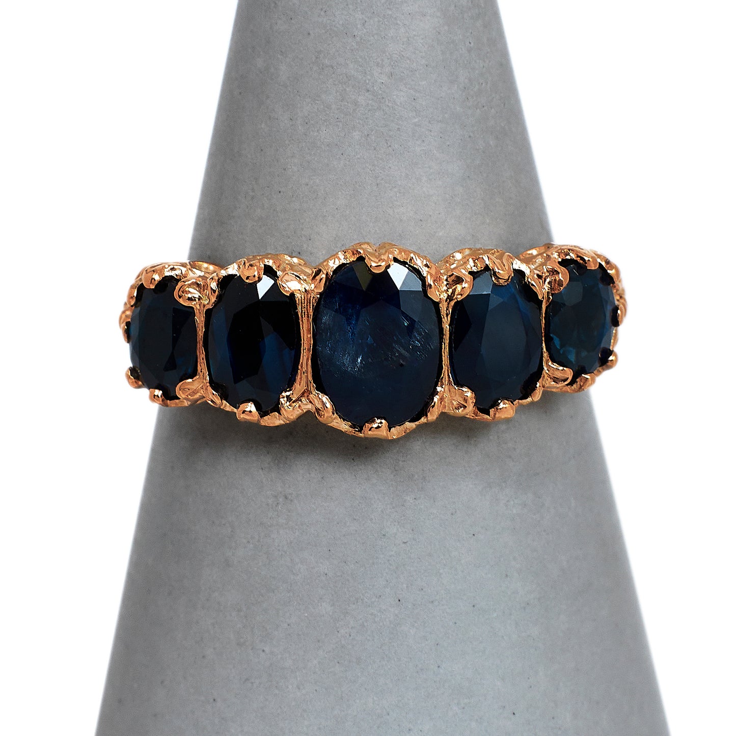 Pre-Owned 9ct Rose Gold Textured 5 Sapphire Ring Size O