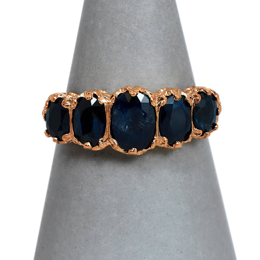 Pre-Owned 9ct Rose Gold Textured 5 Sapphire Ring Size O
