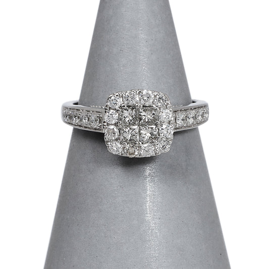 Pre-Owned 9ct White Gold Square Diamond Cluster Ring