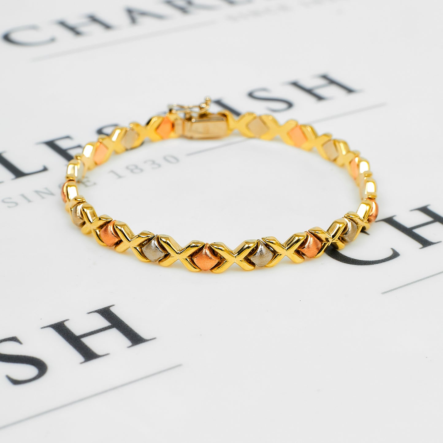 Pre-Owned 9ct Gold Tricolour XO Link Bracelet