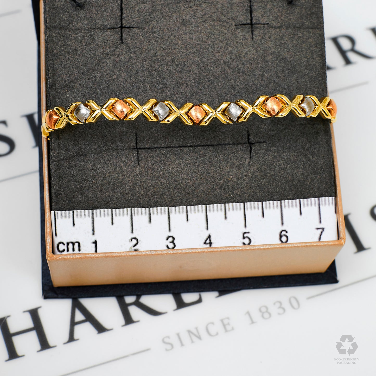 Pre-Owned 9ct Gold Tricolour XO Link Bracelet