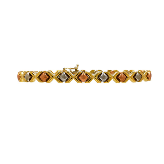 Pre-Owned 9ct Gold Tricolour XO Link Bracelet