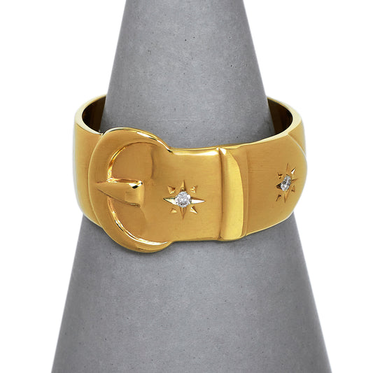 Pre-Owned 9ct Gold Diamond Buckle Ring Size R