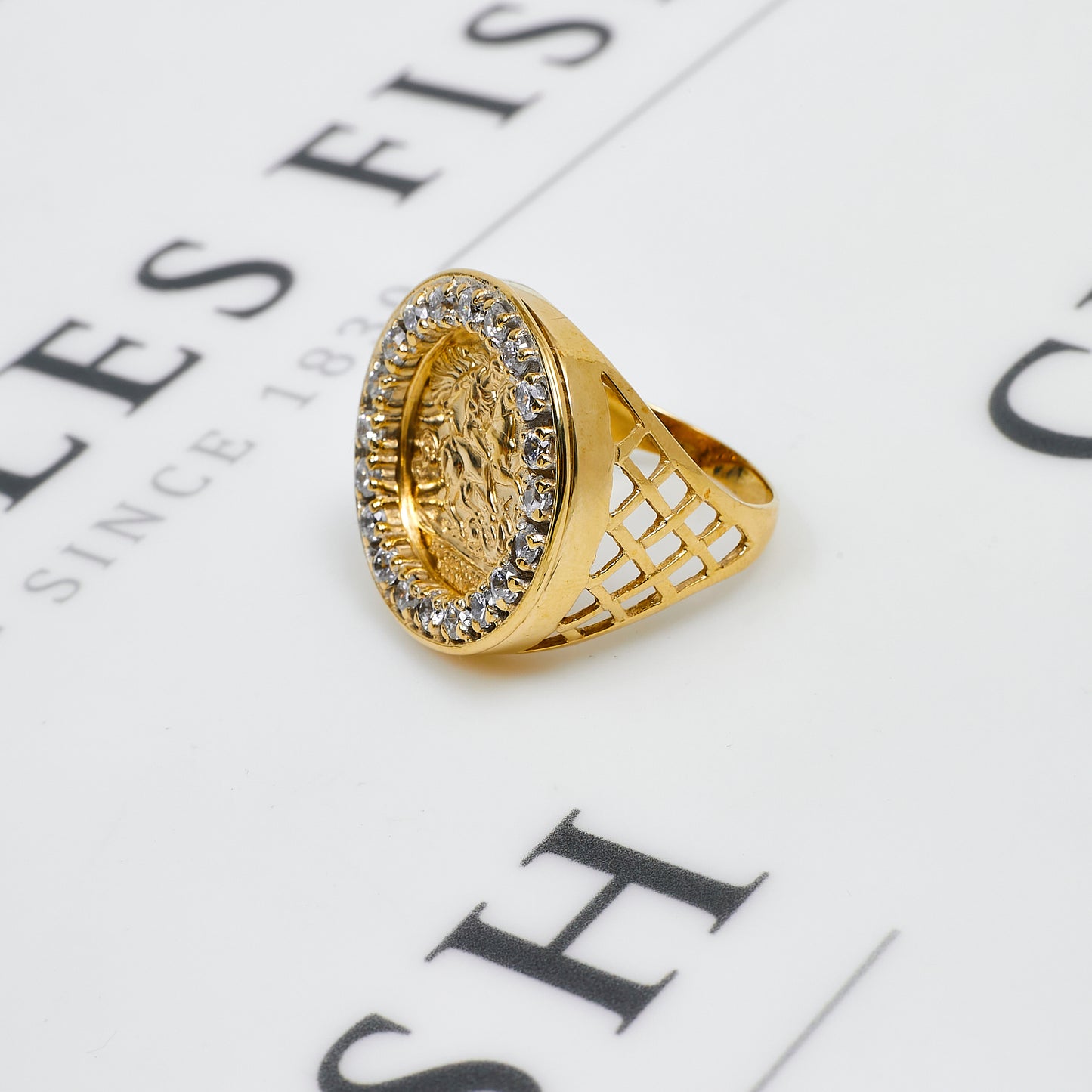 Pre-Owned 9ct Gold CZ Surround St George Ring Size S