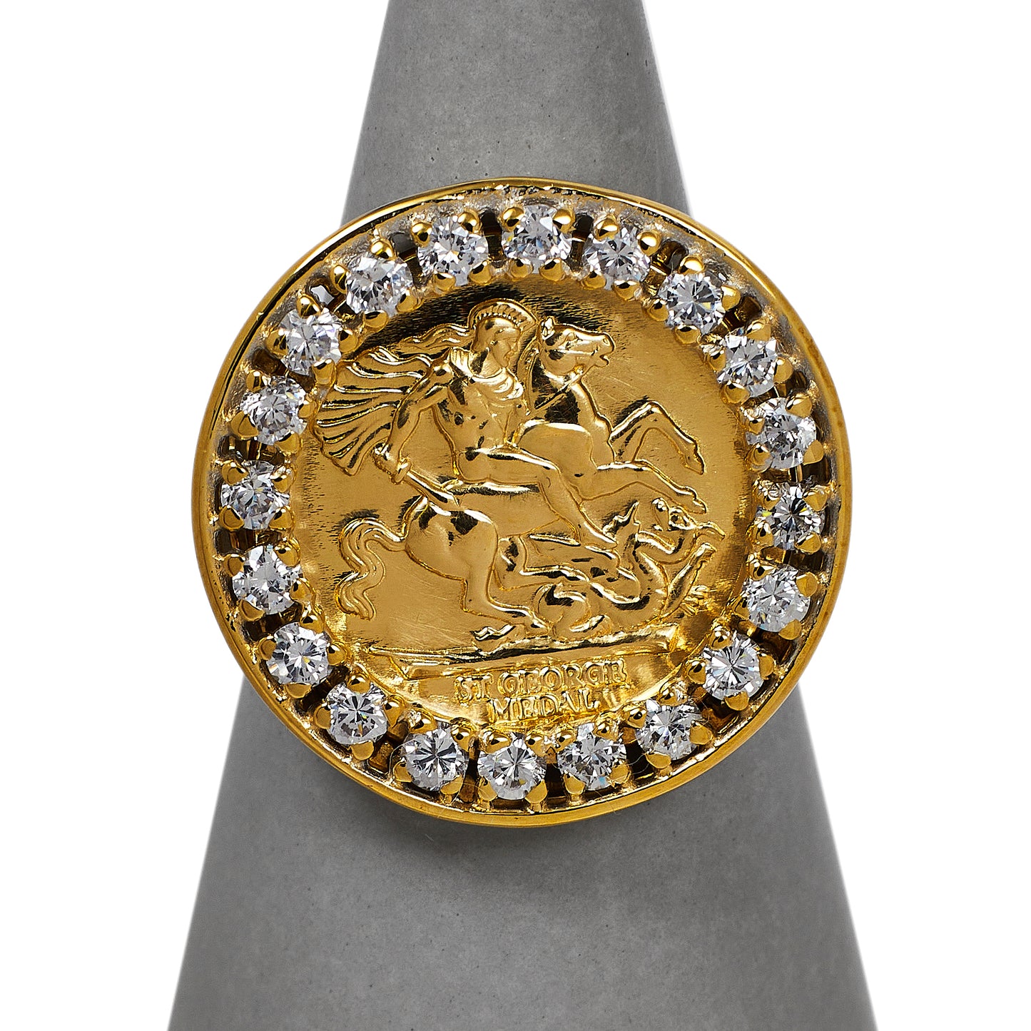 Pre-Owned 9ct Gold CZ Surround St George Ring Size S