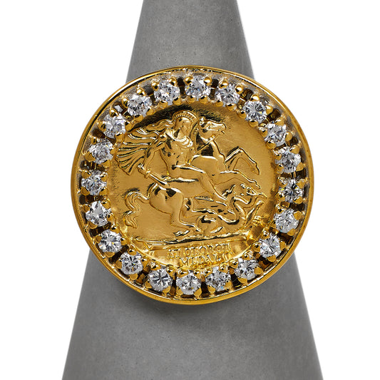 Pre-Owned 9ct Gold CZ Surround St George Ring Size S