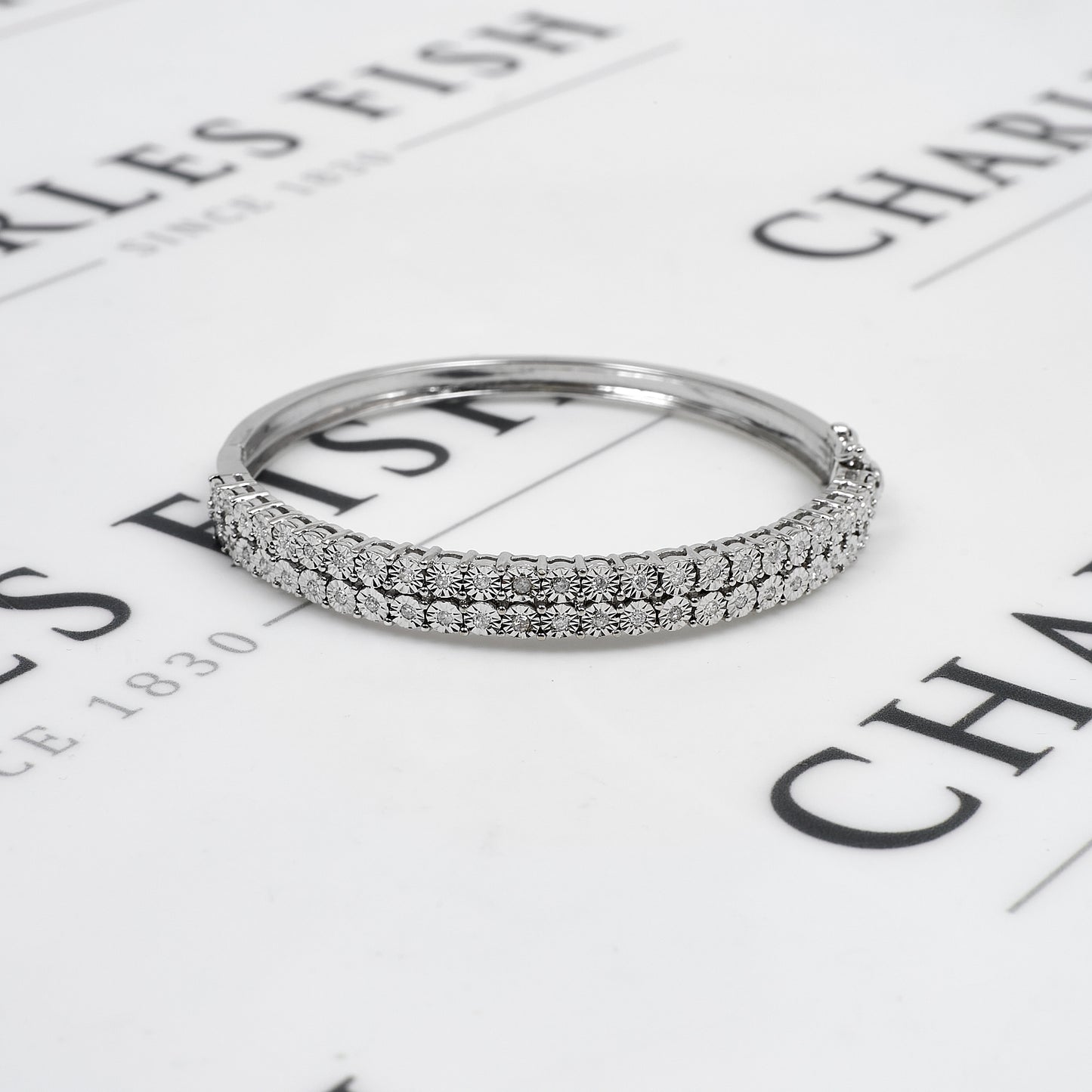 Pre-Owned 9ct White Gold Diamond Hinged Bangle