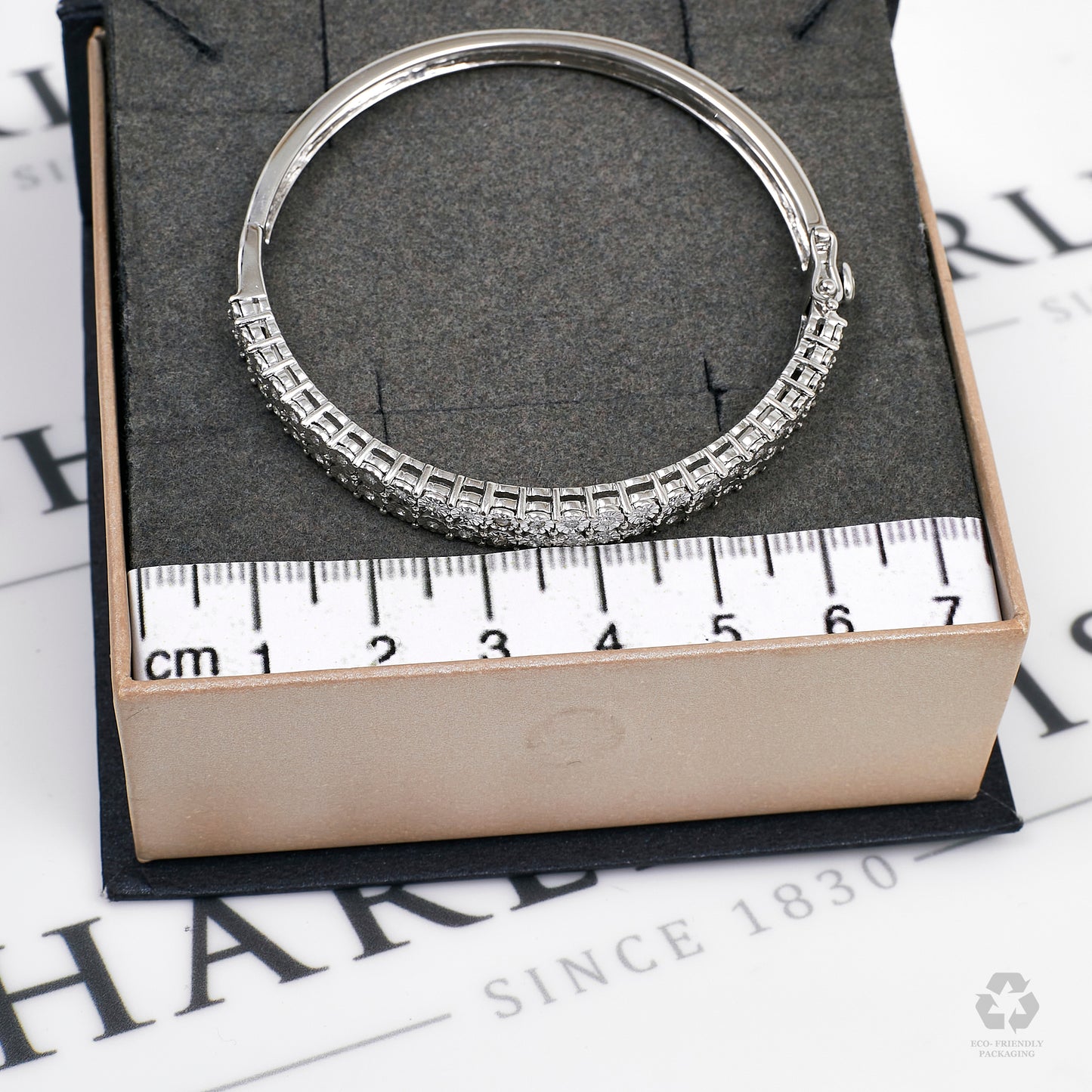 Pre-Owned 9ct White Gold Diamond Hinged Bangle