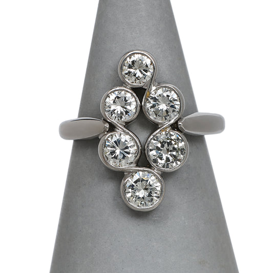 Pre-Owned 18ct White Gold 6 Rub Over Diamond Ring Size M