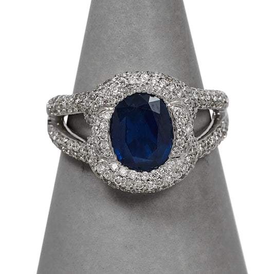 Pre-Owned 18ct White Gold Sapphire & Diamond Cluster Ring