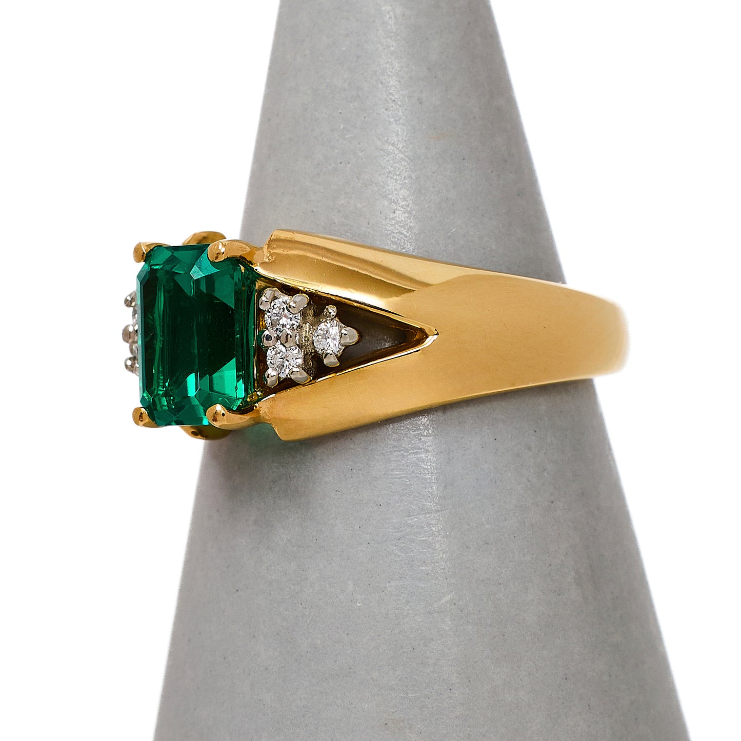 Pre-Owned 14ct Gold Synthetic Emerald & Diamond Ring Size L.5