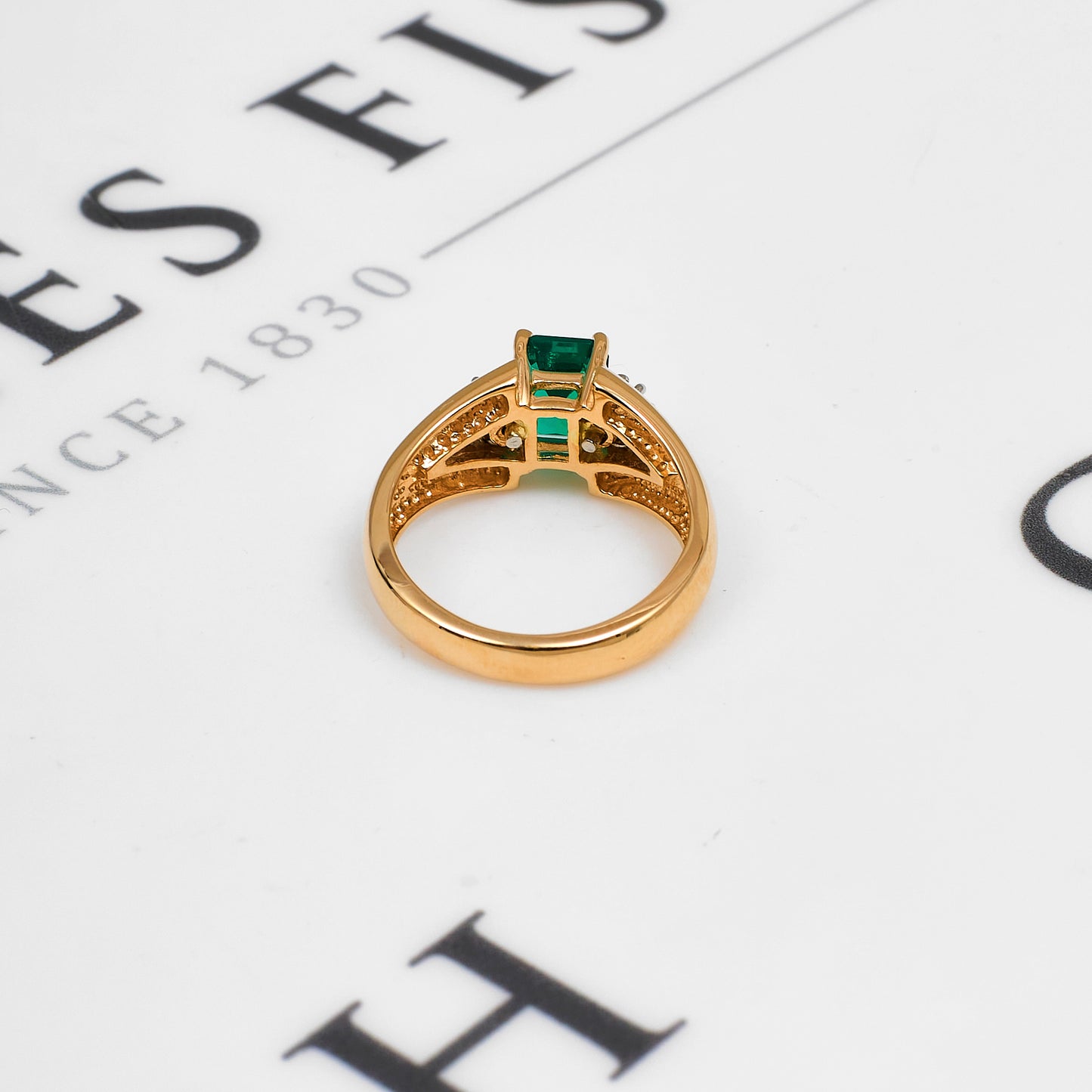 Pre-Owned 14ct Gold Synthetic Emerald & Diamond Ring Size L.5