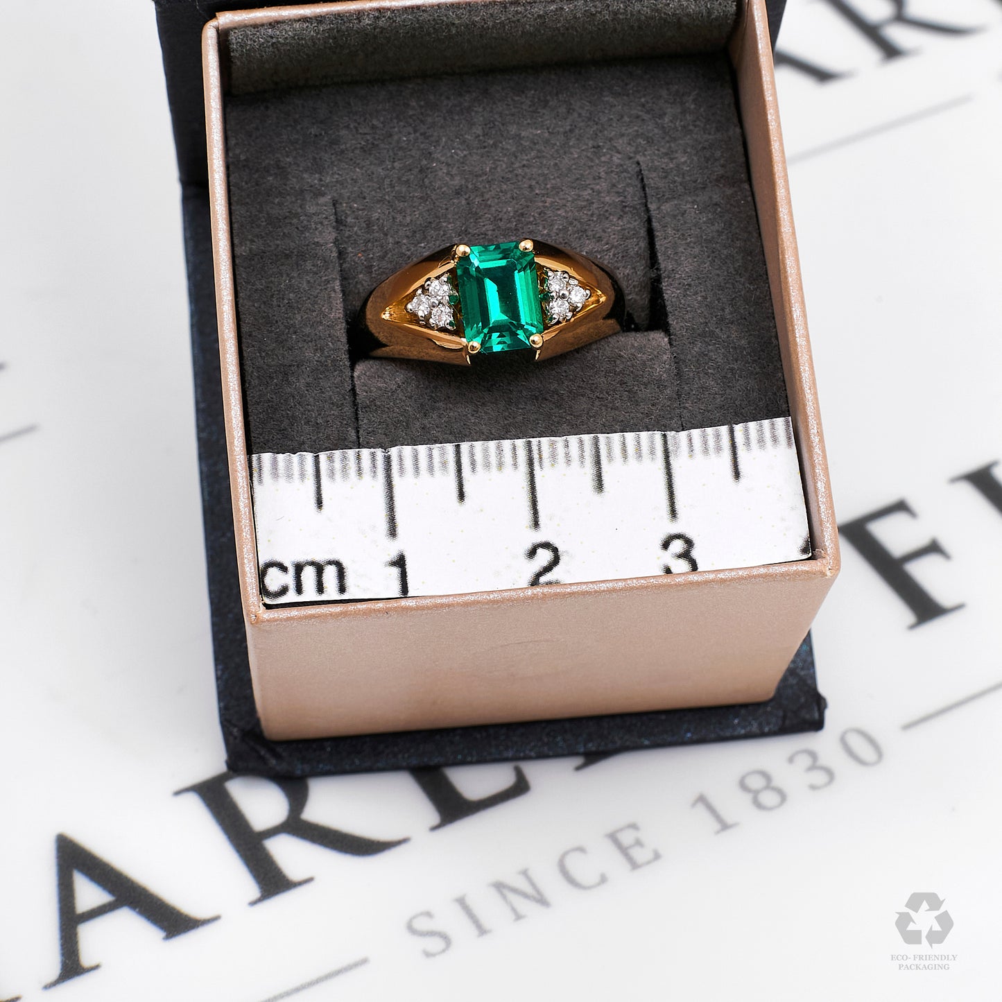 Pre-Owned 14ct Gold Synthetic Emerald & Diamond Ring Size L.5