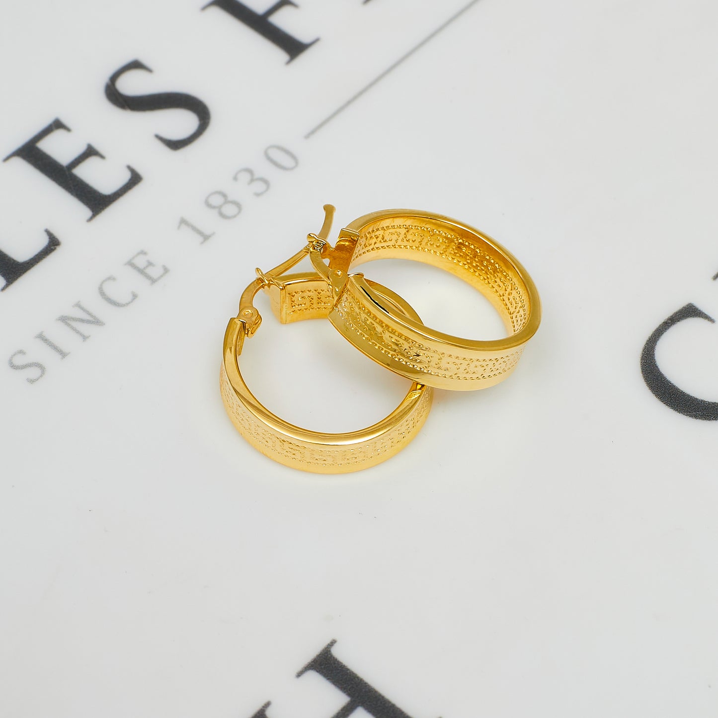 Pre-Owned 14ct Gold Greek Key Creole Hoop Earrings