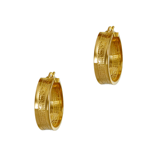 Pre-Owned 14ct Gold Greek Key Creole Hoop Earrings