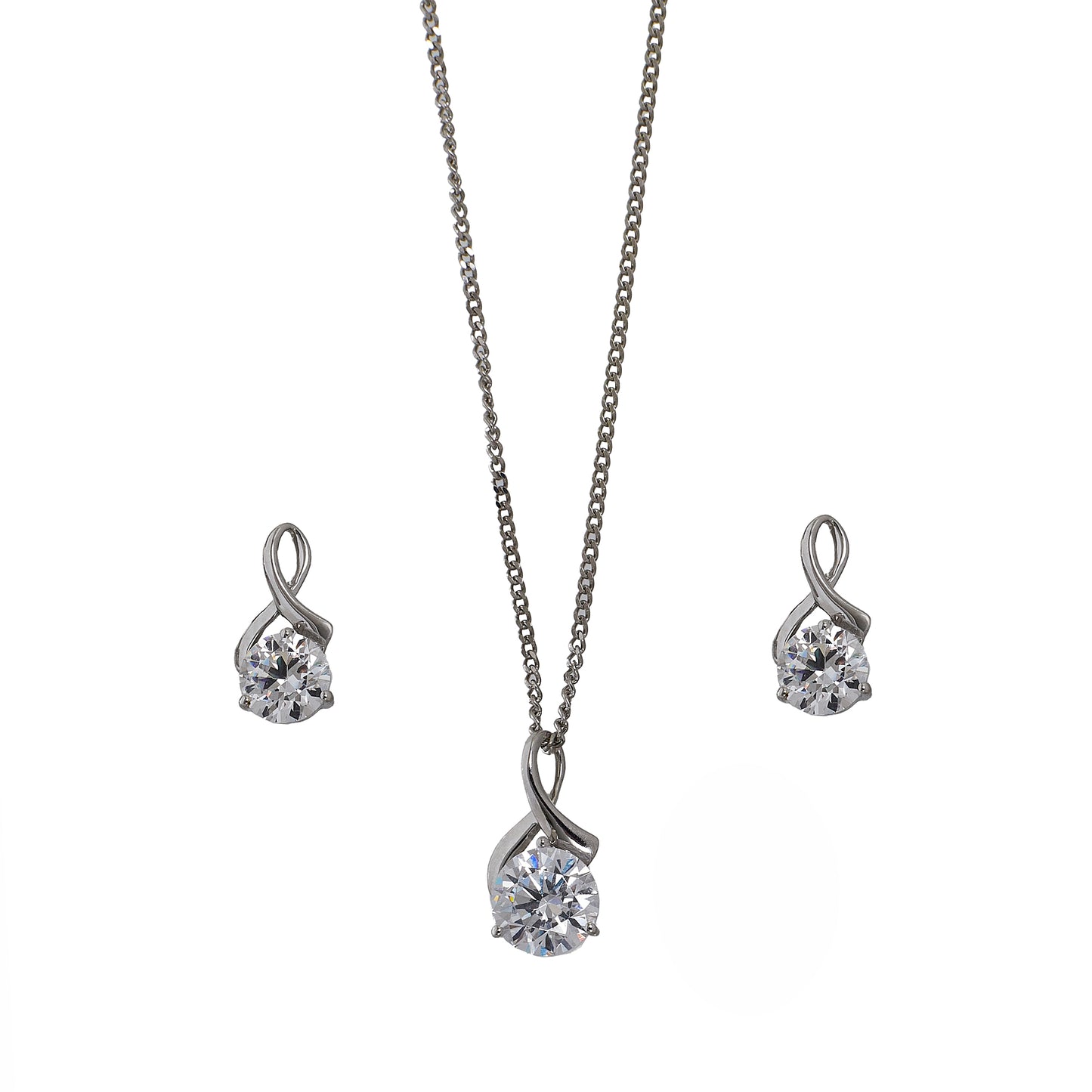 Pre-Owned 9ct White Gold CZ Pendant Necklace & Earrings SET