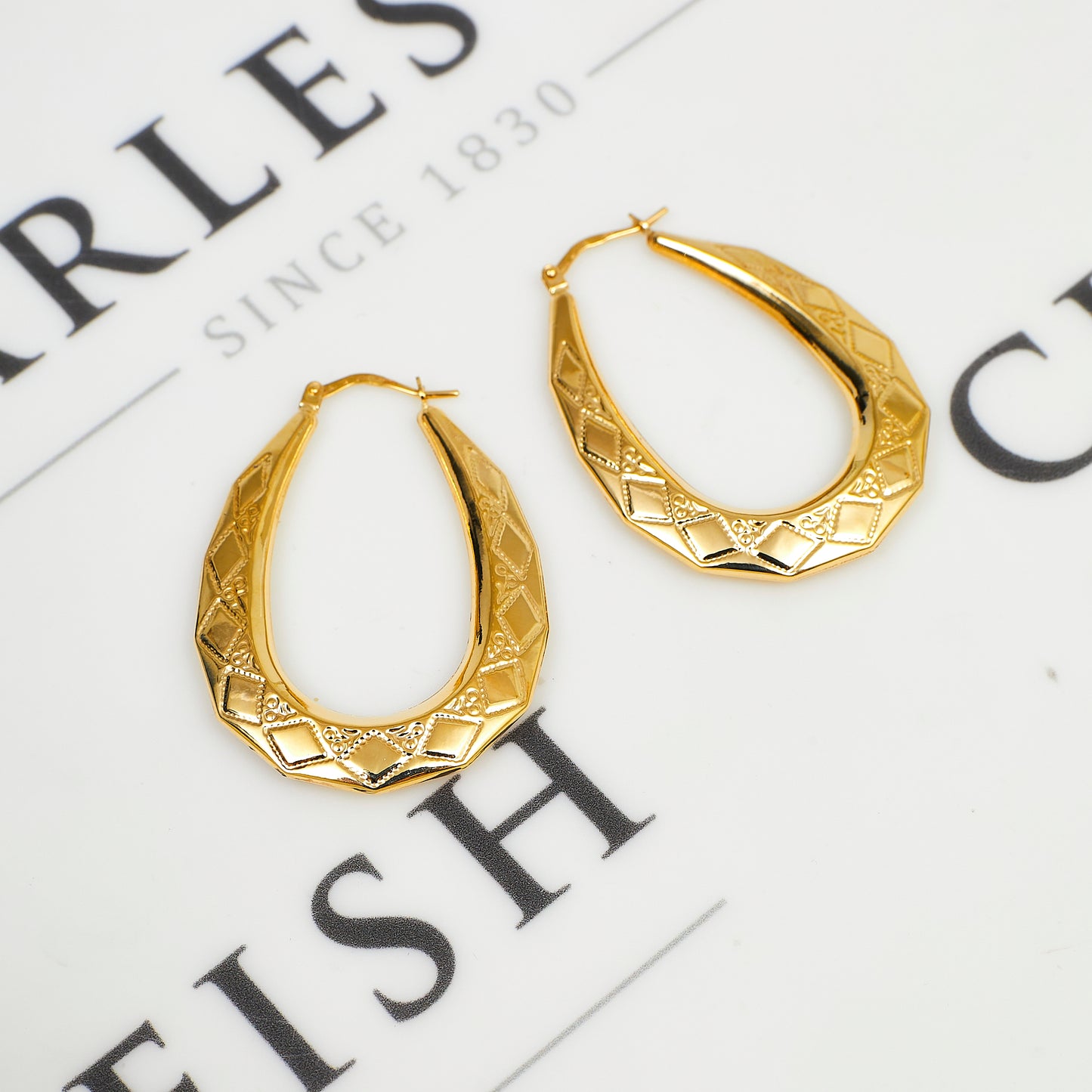 Pre-Owned 9ct Gold Patterned Creole Earrings