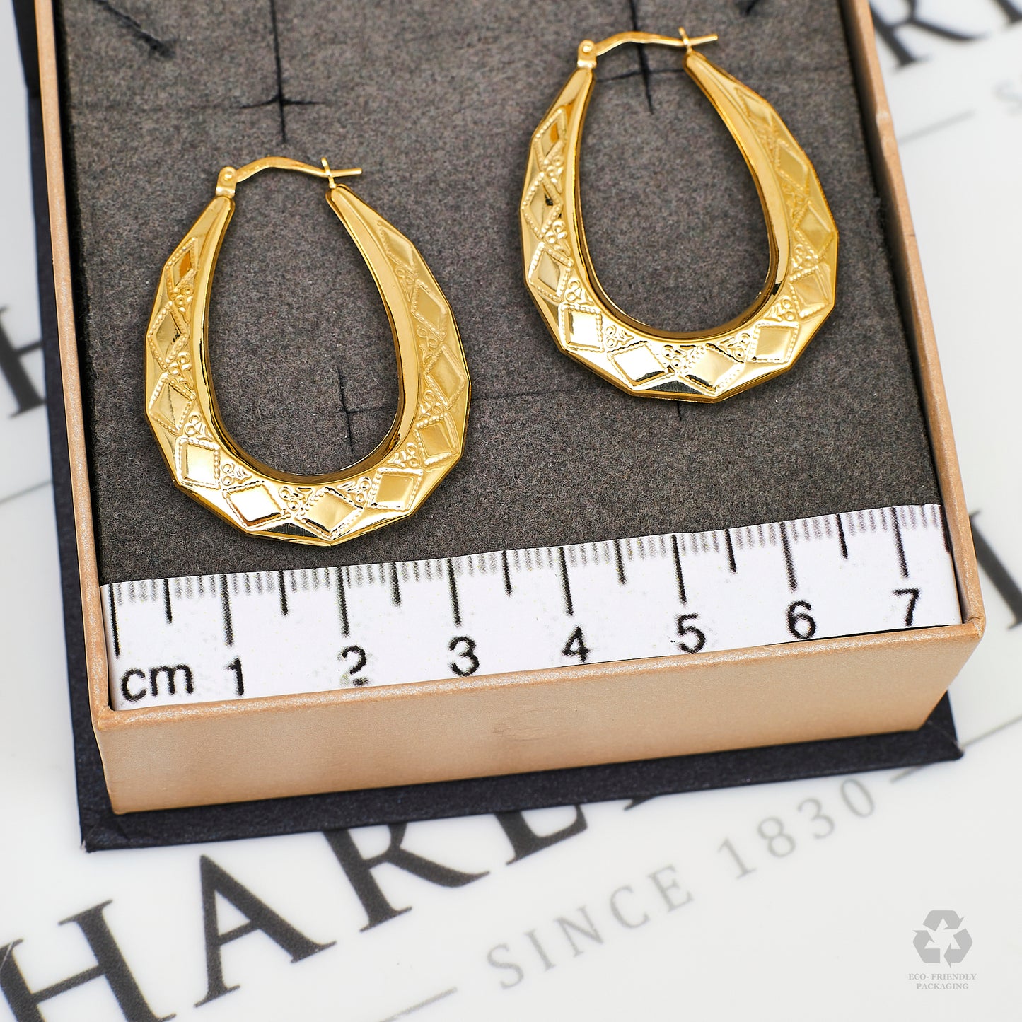 Pre-Owned 9ct Gold Patterned Creole Earrings