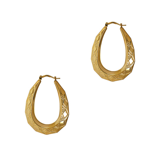 Pre-Owned 9ct Gold Patterned Creole Earrings