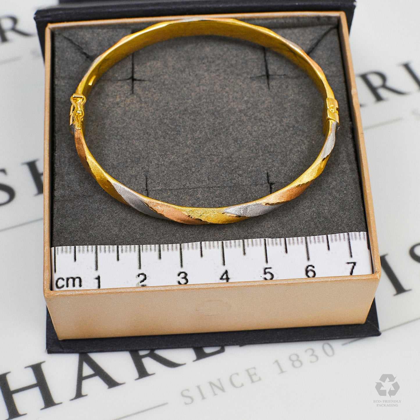 Pre-Owned 9ct Gold Tricolor Hinged Bangle