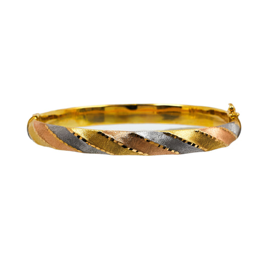 Pre-Owned 9ct Gold Tricolor Hinged Bangle