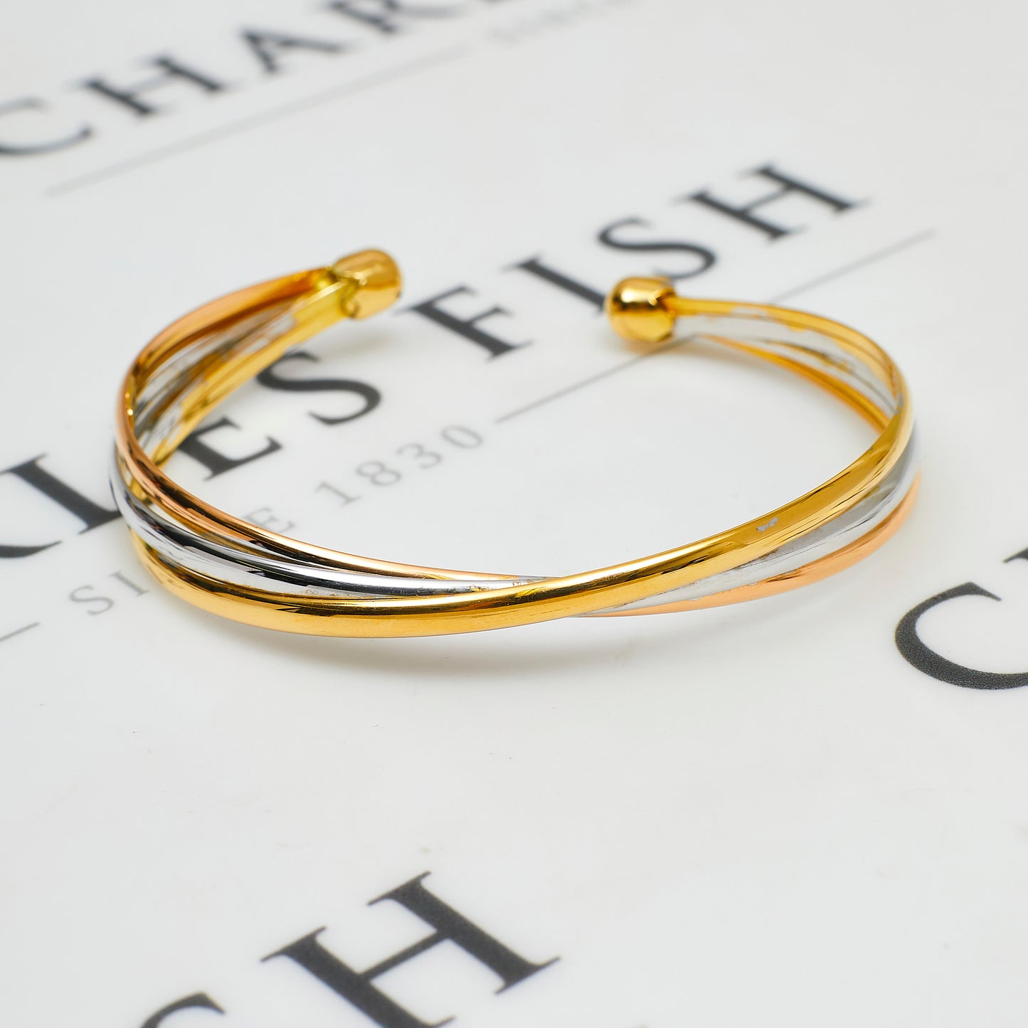 Pre-Owned 18ct Gold Tricolor 3 Row Torque Bangle