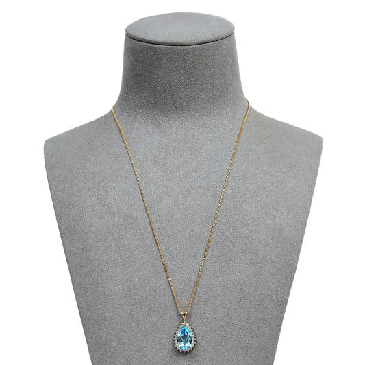 Pre-Owned 9ct Gold Pear Cut Topaz Pendant Necklace 18 Inch