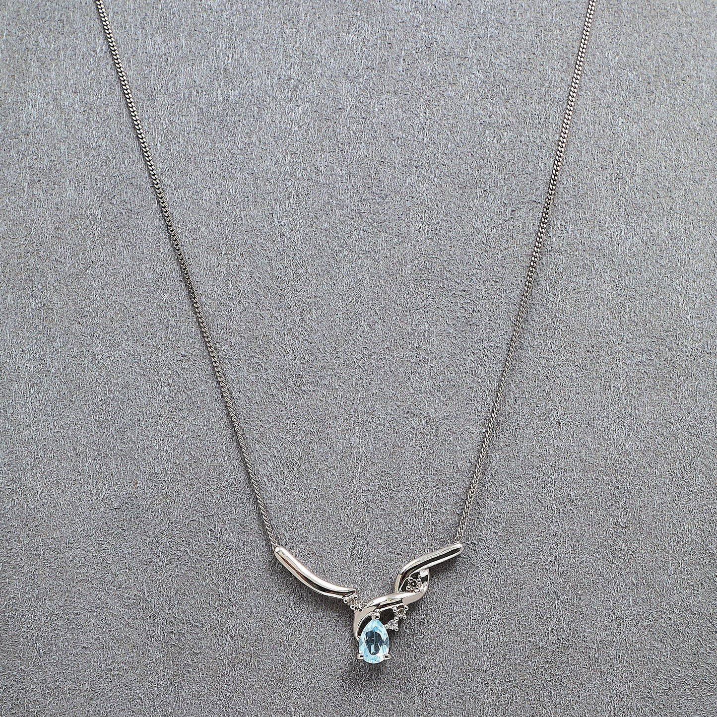 Pre-Owned 9ct White Gold Pear Cut Topaz & Diamond Necklace