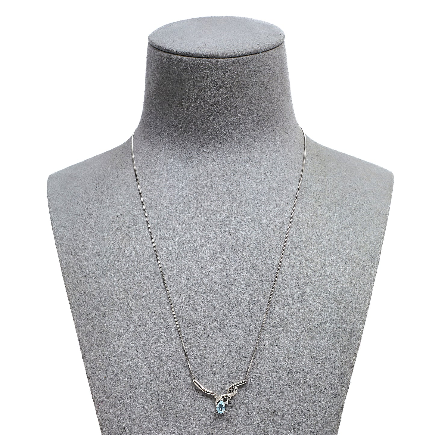Pre-Owned 9ct White Gold Pear Cut Topaz & Diamond Necklace