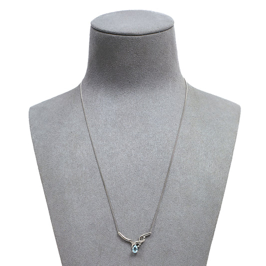 Pre-Owned 9ct White Gold Pear Cut Topaz & Diamond Necklace